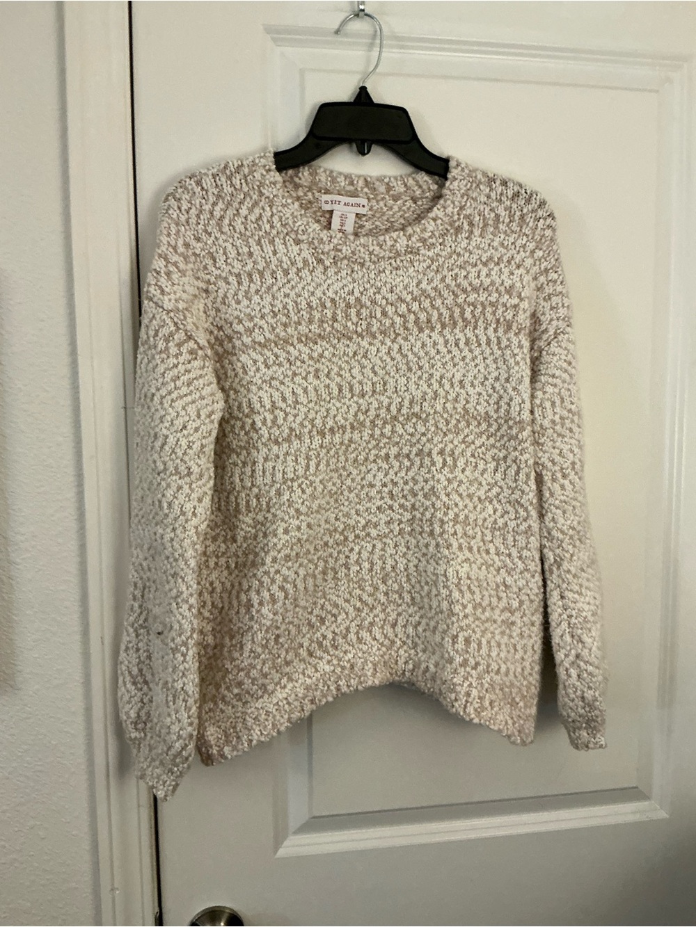 Yet Again Soft Chenille Knit Pullover Sweater Cream Tan Slouchy Crewneck S